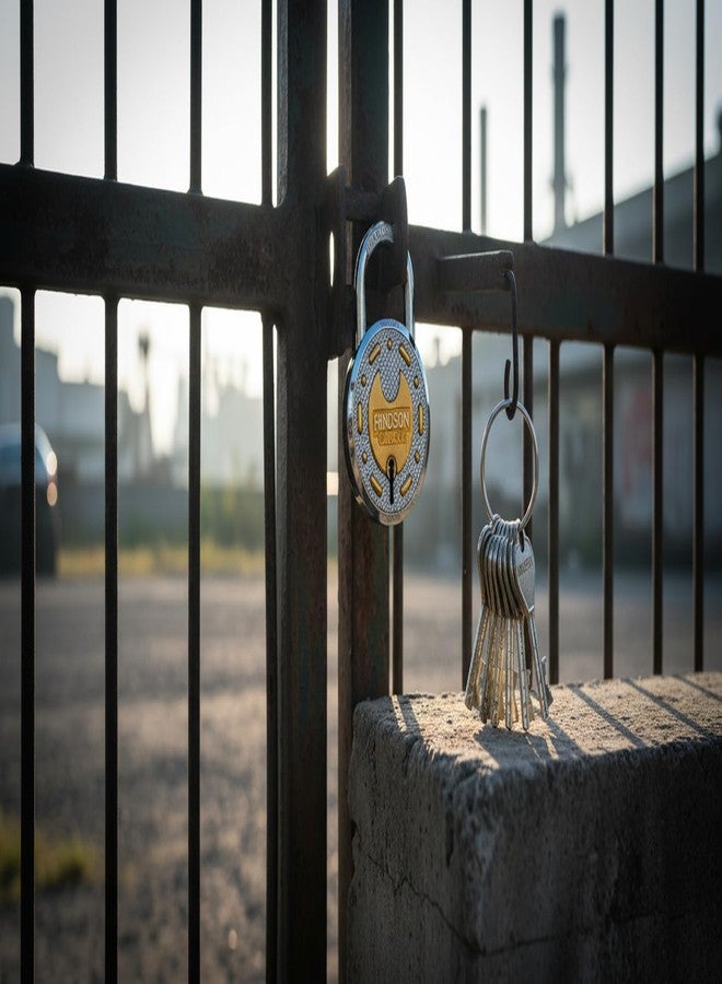 HINDSON Galaxy Round 65mm Lock | Metal Body | Double Locking | Hardened Shackle | 8 Steel Lever | 12 Silver Keys with Keychain | Silver and Gold Finsih | Made in India - Image 5